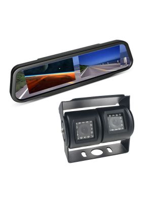 Backup Camera System: Twin Rear View Camera (95°+120°, Black, IR)  with Rear View Mirror with 2 Built-In 10.9cm (4.3