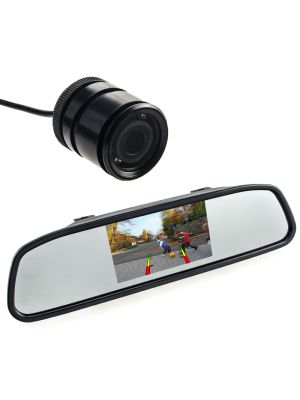 Backup Camera System: Flush Mount Rear View Camera 28mm (170°, IR) with Rear View Mirror with Built-In 4.3
