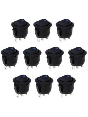 10x Round Momentary Rocker Switch (ON/OFF, Blue LED, 12Volt DC)