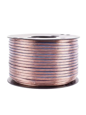 Speaker cable 100m roll 1,5mm² (16GA) OFC copper, transparent with blue stripes 