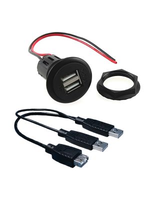 Dual USB Panel jack + USB power adapter cable (2x plug -> 1x socket) 