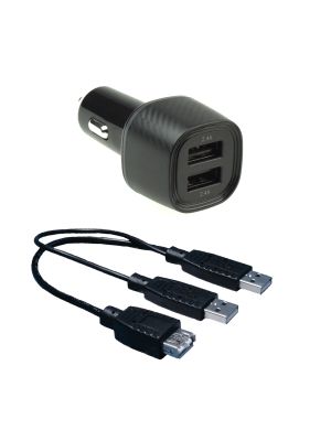 USB dual cigarette adapter 12V / 24V + USB adapter cable (2x plug -> 1x socket) 
