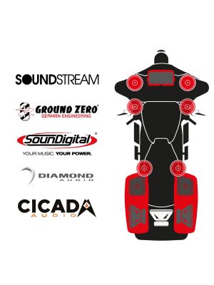 maxxcount BIKE SoundKit 4F2TP2R8RL3SUB/MSR/SG14+ with/without SoundStream Radio suitable for Harley-Davidson® Street Glide™ from 2014