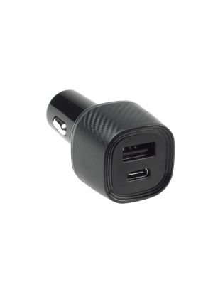 USB dual cigarette adapter PD + QC 3.0 for 12/24V, black carbon