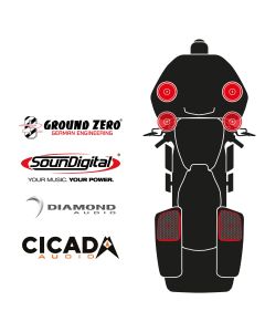 maxxcount BIKE SoundKit 4F2RCK/OEM/RG14+ suitable for Harley-Davidson® Road Glide™ from 2014 with factory radio