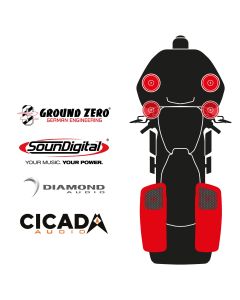 maxxcount BIKE SoundKit 4F2RRL/OEM/SG14+ OEM suitable for Harley-Davidson® Road Glide™ from 2014 with OEM radio