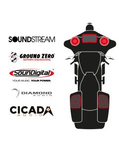 maxxcount BIKE SoundKit 2F2RCK/MSR/SG14+ with/without SoundStream Radio suitable for Harley-Davidson® Street Glide™ from 2014