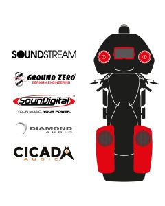 maxxcount BIKE SoundKit 2F2R8RL/MSR/RG14+ with/without SoundStream Radio suitable for Harley-Davidson® Road Glide™ from 2014