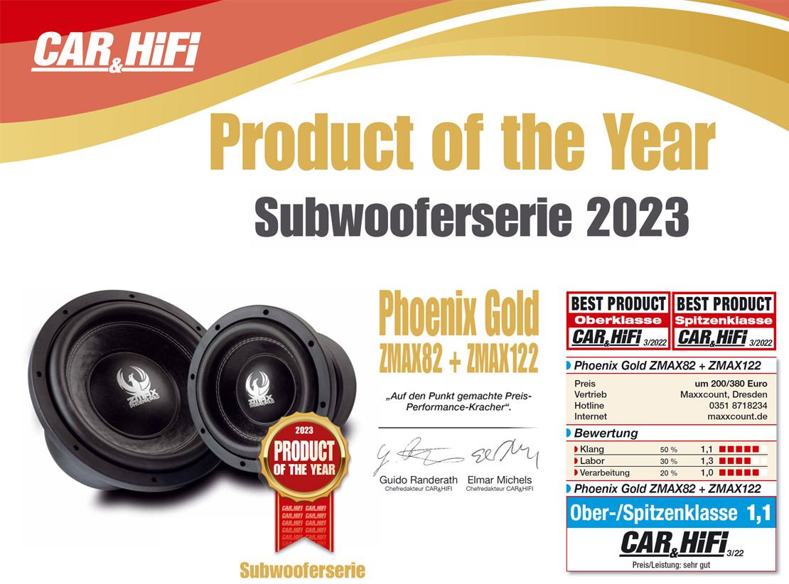 Car&Hifi Product of the Year 2023 Subwooferserie: ZMAX82 und ZMAX122